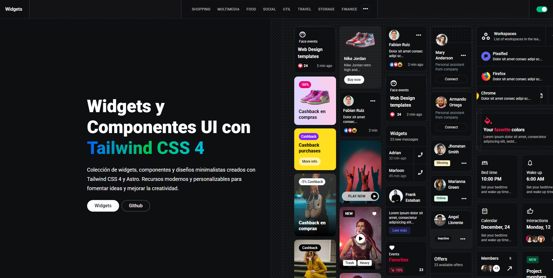 Imagen de portada del proyecto Widgets Componentes Tailwind CSS 4